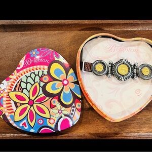 Brighton 1995 Brown Croc leather bracelet Pegasus 3 disc coin buckle gold/silver